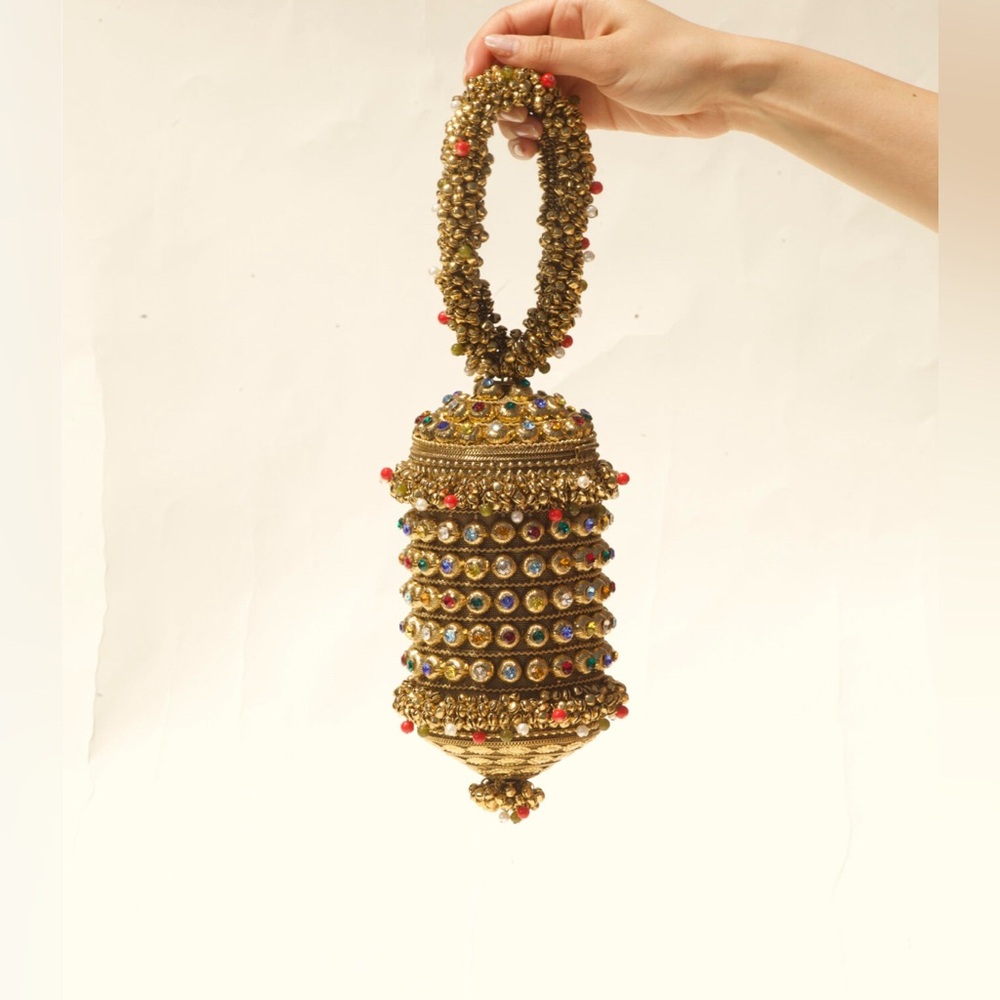 Ramla Bling Bling Moroccan Handmade with Hand-placed Crystals Gold Beaded Bag